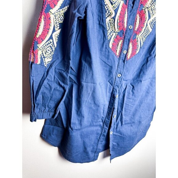Athropologie Hei Hei Embroidered Button Down Blouse 2 Womens Blue - Picture 4 of 9